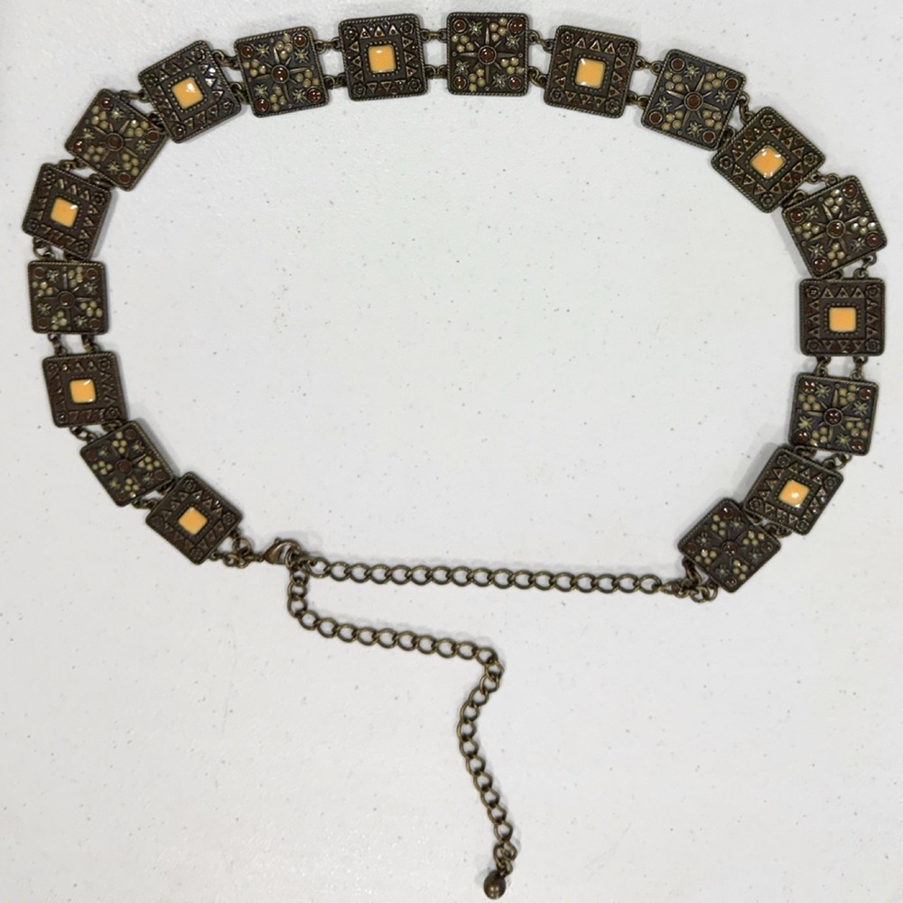 Vintage Ornate Bronze Square Link Belt